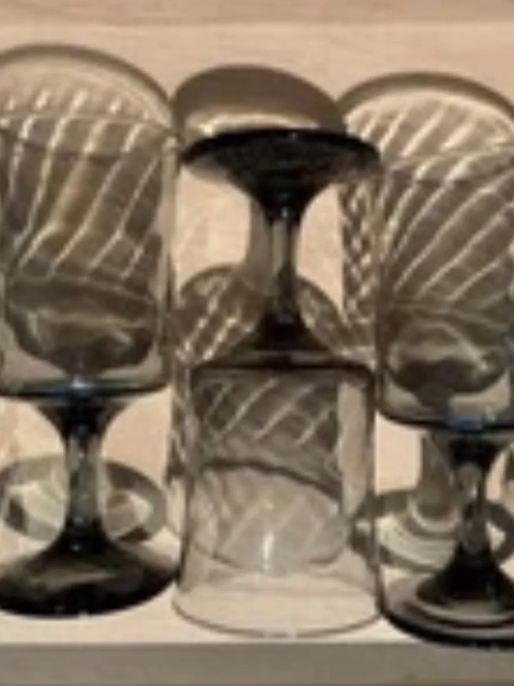 5 Libbey Smoke Grey Taupe Optic Swirl Wine Beverage Glass Goblet MCM 6¾